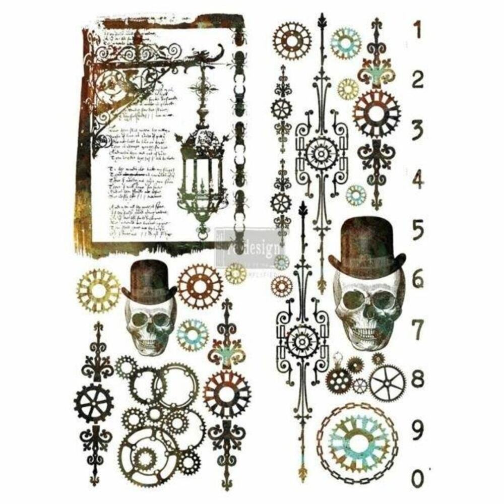 Re Design by Prima Transfer Sticker Steampunk 22x30" Skull Gears Top Hat